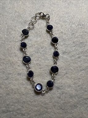 925 Sterling Silver Bracelet with Dark Blue Sapphire Accents